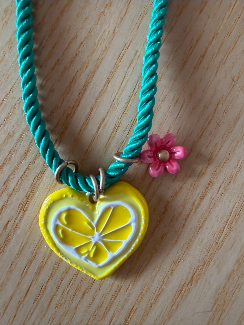 Women’s Layered  Colorful Charm Necklace Set - Teal, Yellow & Pink - Picture 3 of 5